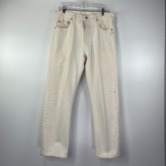 Levi's Other - Levi's 501 Jeans Men VTG 80s High Rise Ivory Denim Sz33x29 Button Crotch